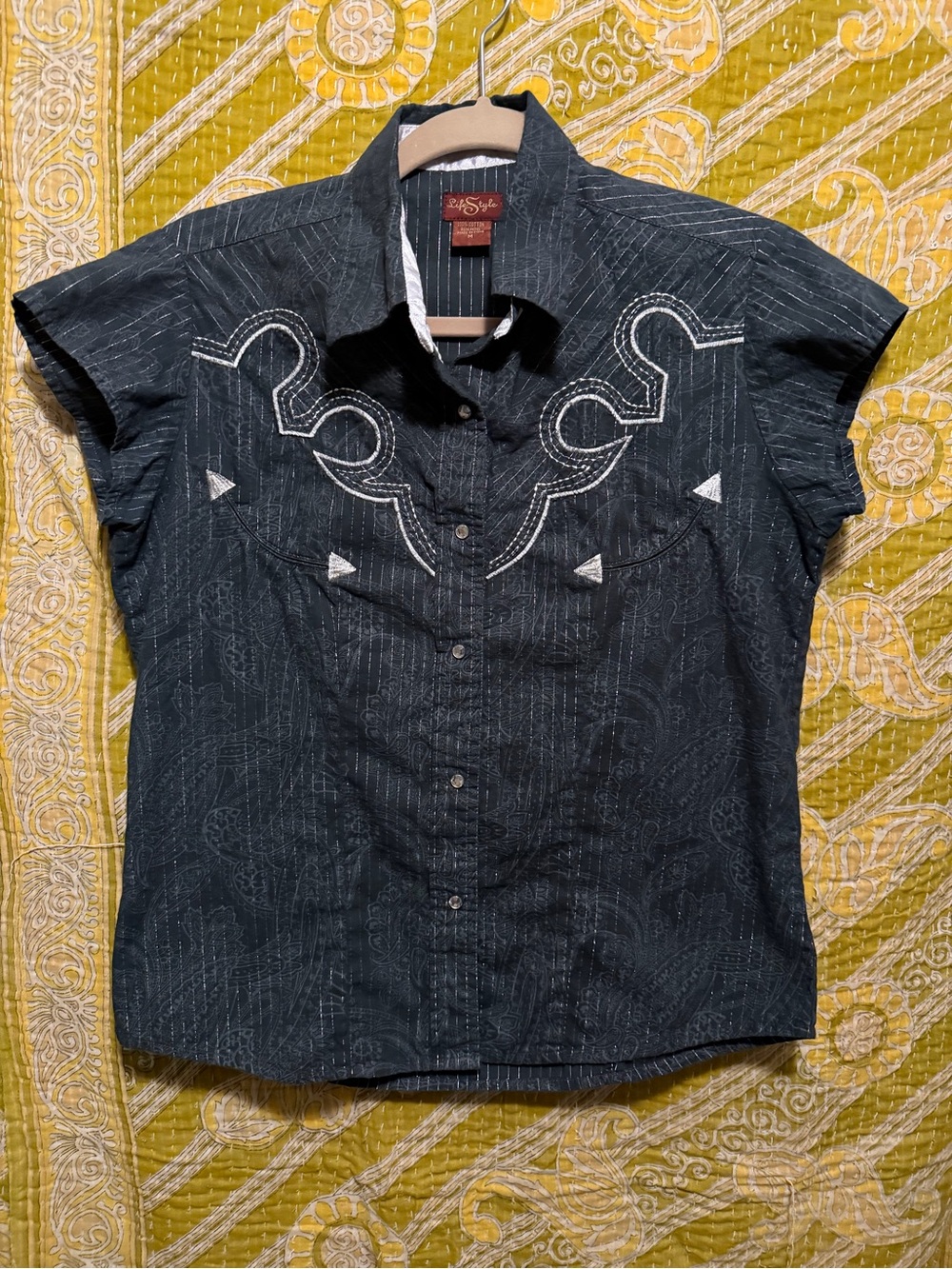 Life Style Dark Gray western Style Paisley Patterned Shirt